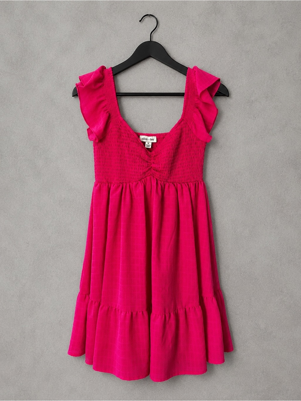 NWT Alison + Kelly Pink Smocked Ruffle Sleeve Tiered Mini Dress Size S